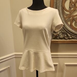 Banana Republic Cream Short Sleeve Peplum Top